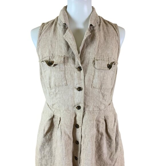 J Jill Love Linen Tan Button Front Midi Dress S Minimalist Cottagecore - Picture 2 of 5